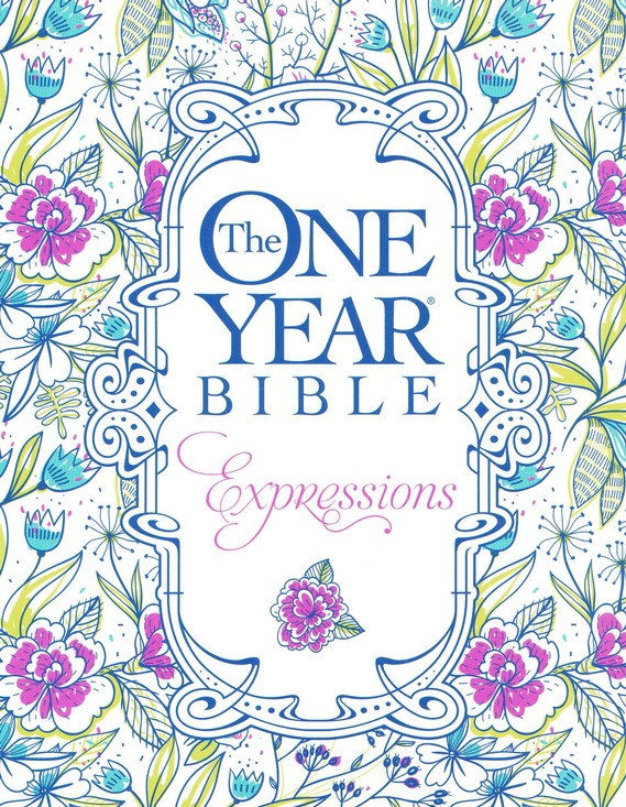 Cover of The One Year Bible Expressions NLT edition by Tyndale, featuring a floral design.