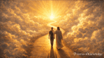 Person walking side by side with Jesus on a glowing path toward radiant light, symbolizing growing in faith through relationship with Christ